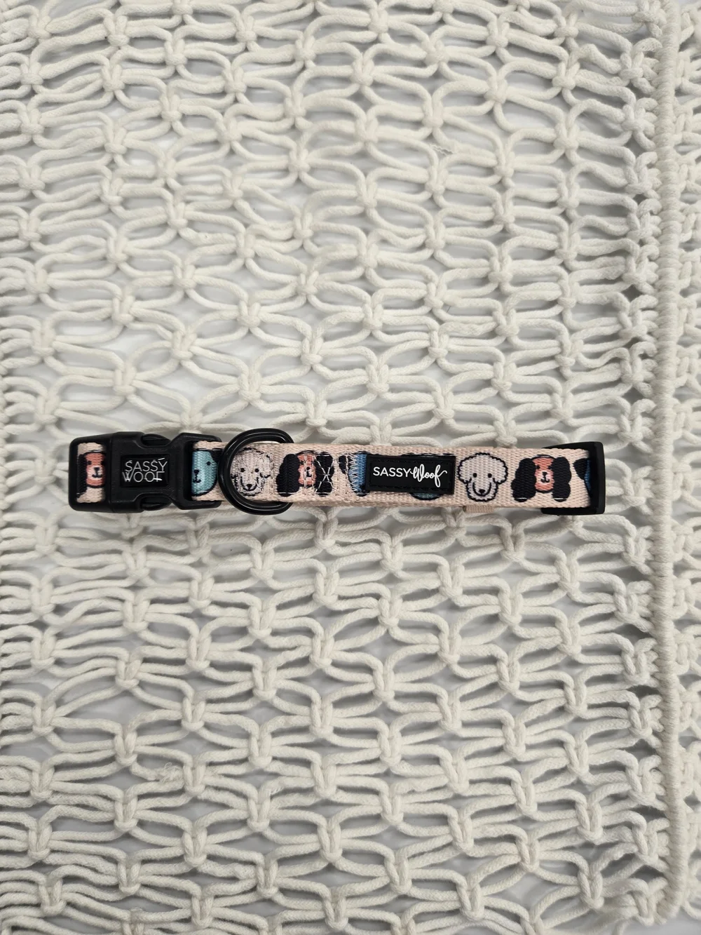 Sassy Woof Pink Dog Collar with Cute Pup Faces - Medium